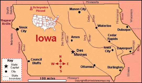 Labeled Iowa Map with Capital