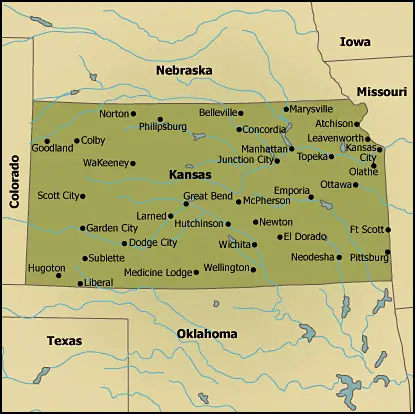Printable Labeled  Map Of Kansas
