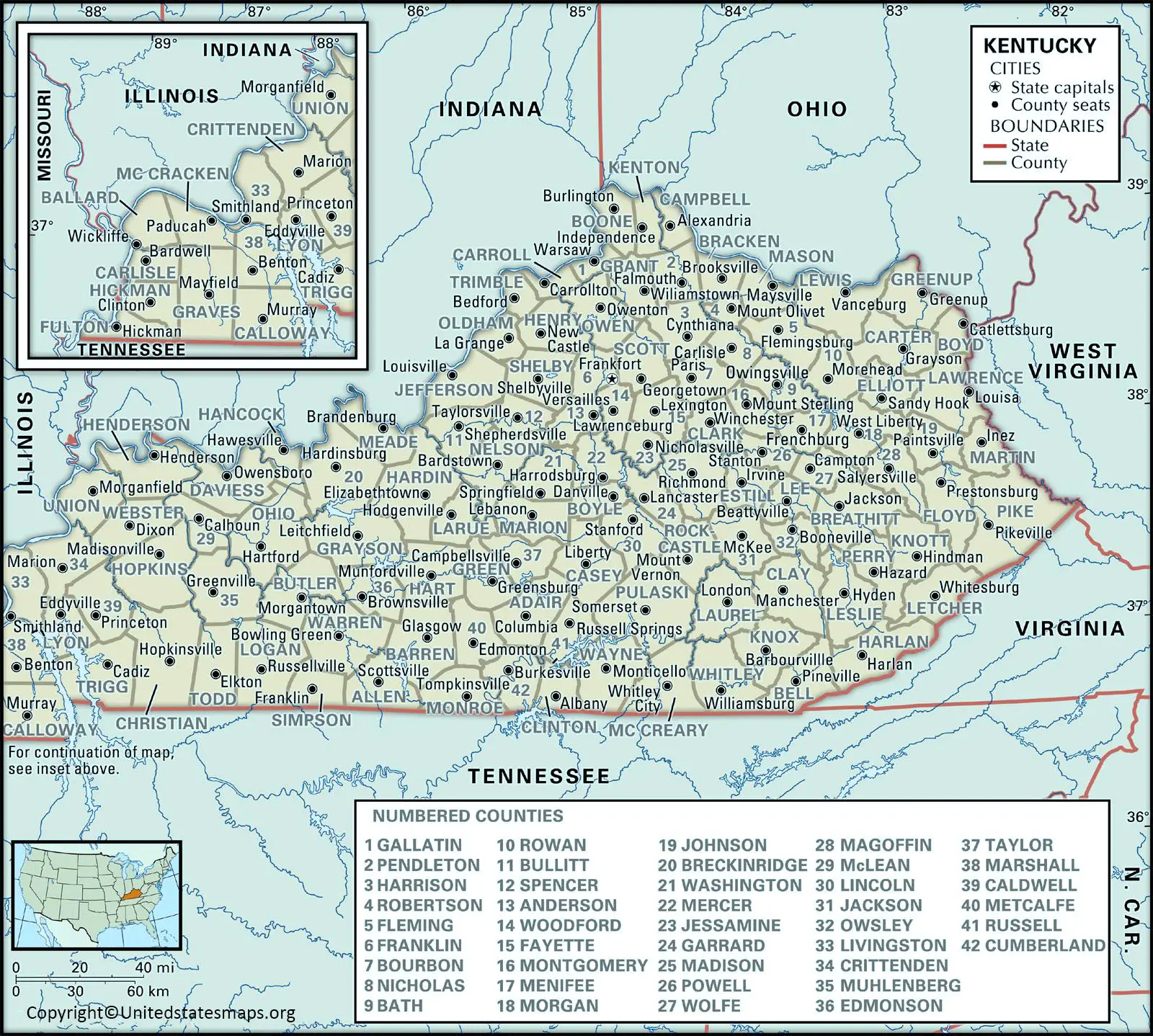 Printable Labeled Map Of Kentucky