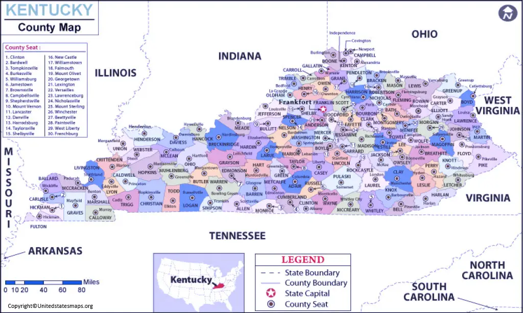 Labeled Map Of Kentucky With Capital