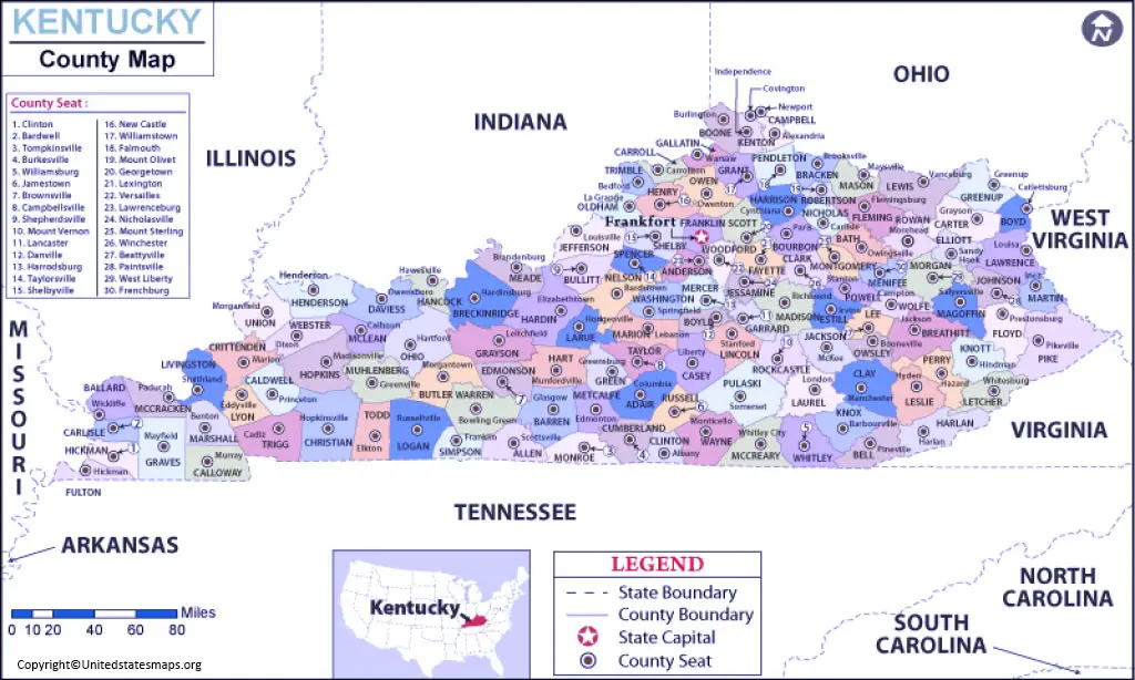 Labeled Kentucky Map With Capital & Cities In Pdf