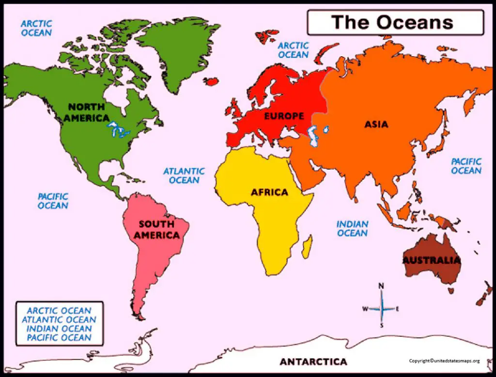 labeled World Map with oceans