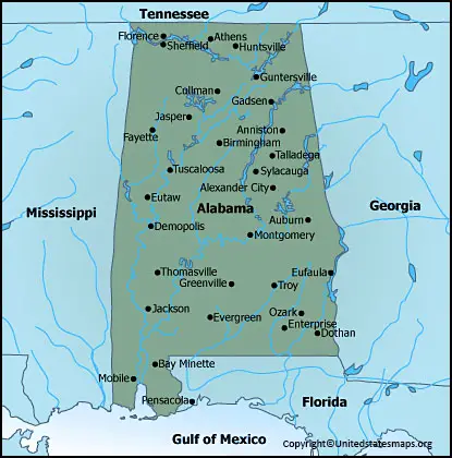 Alabama Map With Cities Labeled