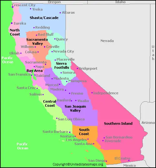 California Map With Cities Labeled