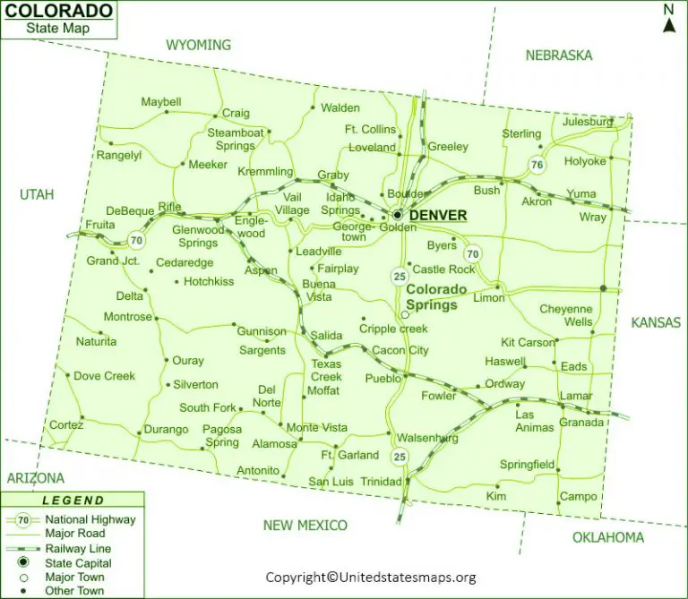 Labeled Colorado Map With Capital And Cities in Pdf