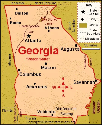 Labeled Georgia Map with Capital & Cities in Pdf