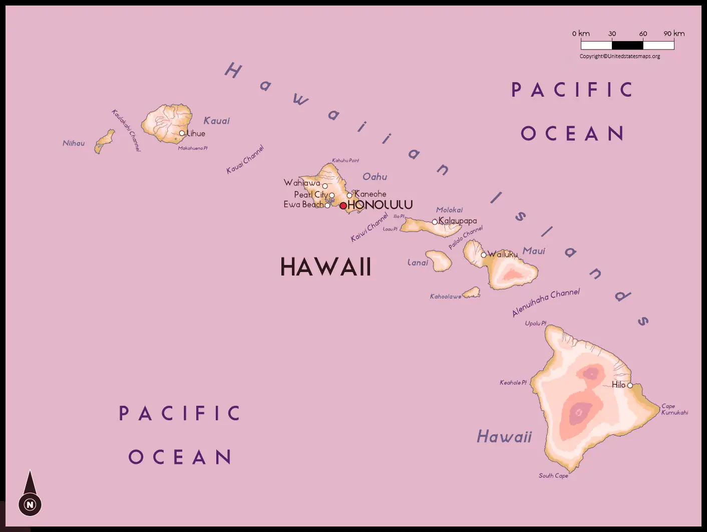 Labeled Map Of Hawaii With Capital 