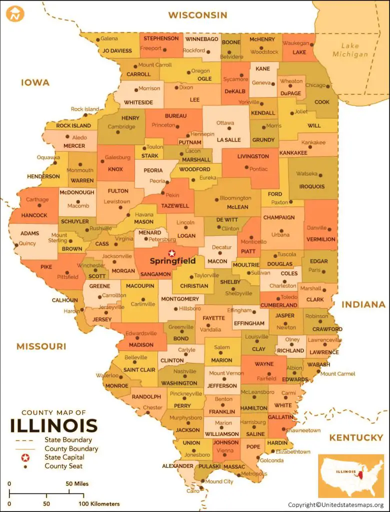 Illinois Map with Capital Labeled