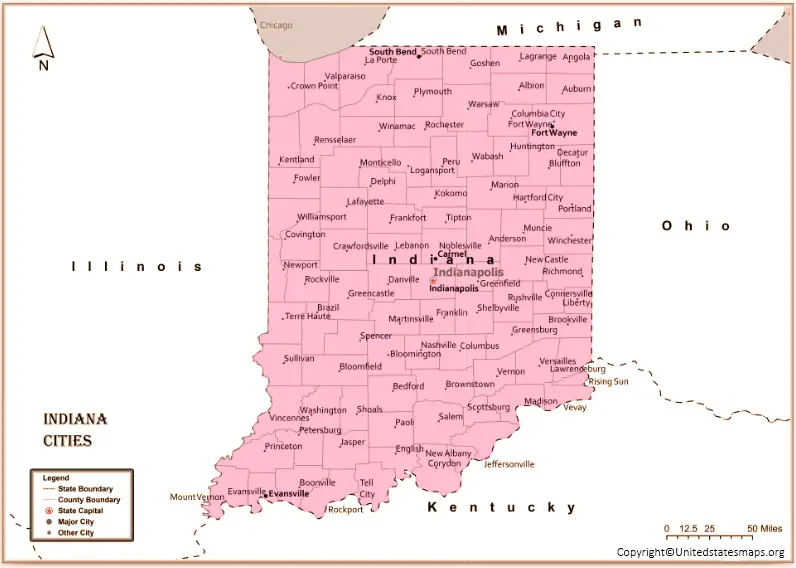 Labeled Map Of Indiana With Capital