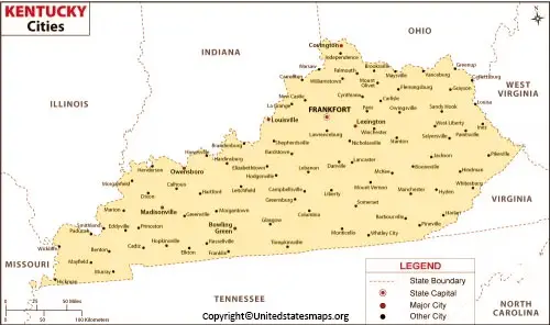 Labeled Map Of Kentucky With Capital