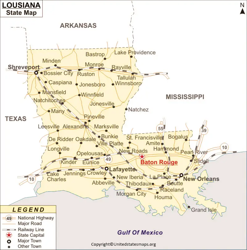 Labeled Map Of Louisiana With Cities