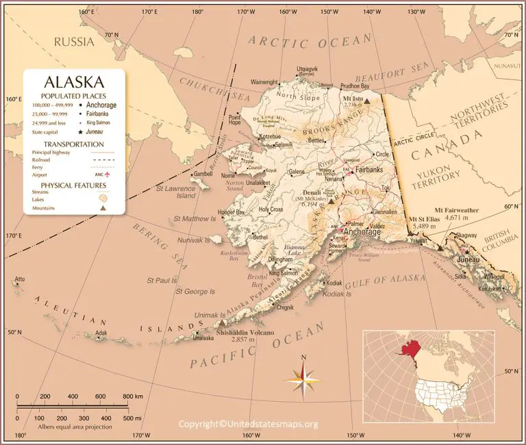 Labeled Alaska Map With Capital And Cities in Pdf