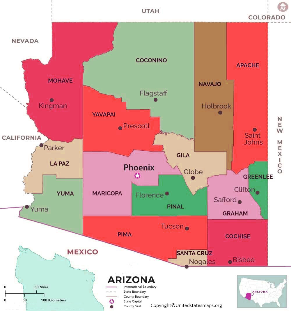 Arizona Map with Capital