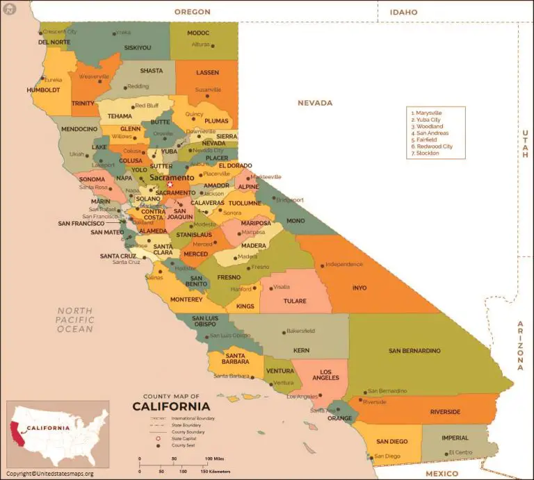 Labeled California Map With Capital And Cities in Pdf