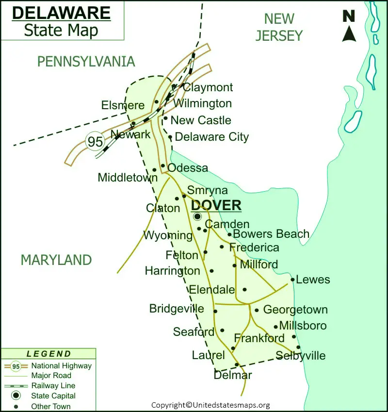 Labeled Map Of Delaware