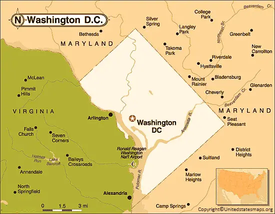 District Of Columbia Map With Cities Labeled