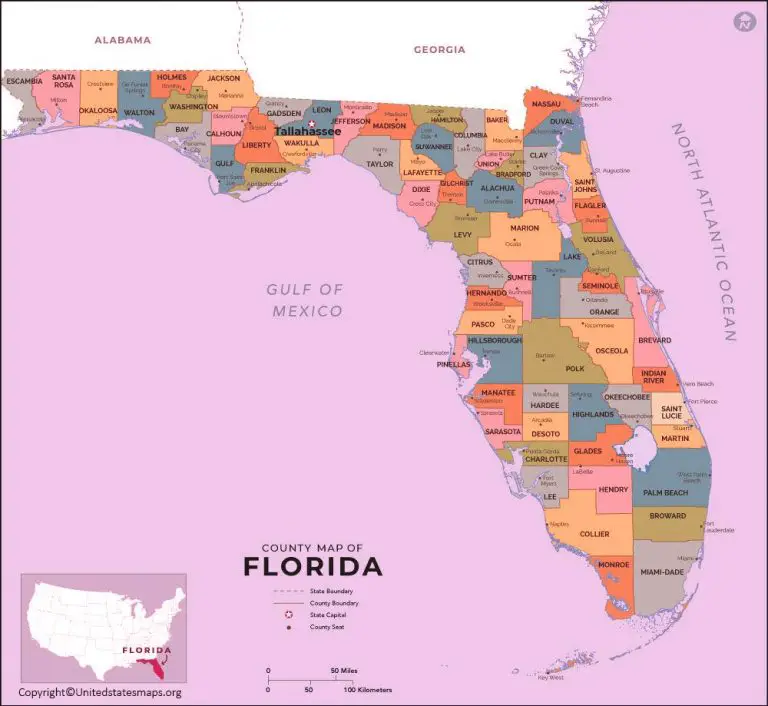 Labeled Florida Map Capital And Cities in Pdf