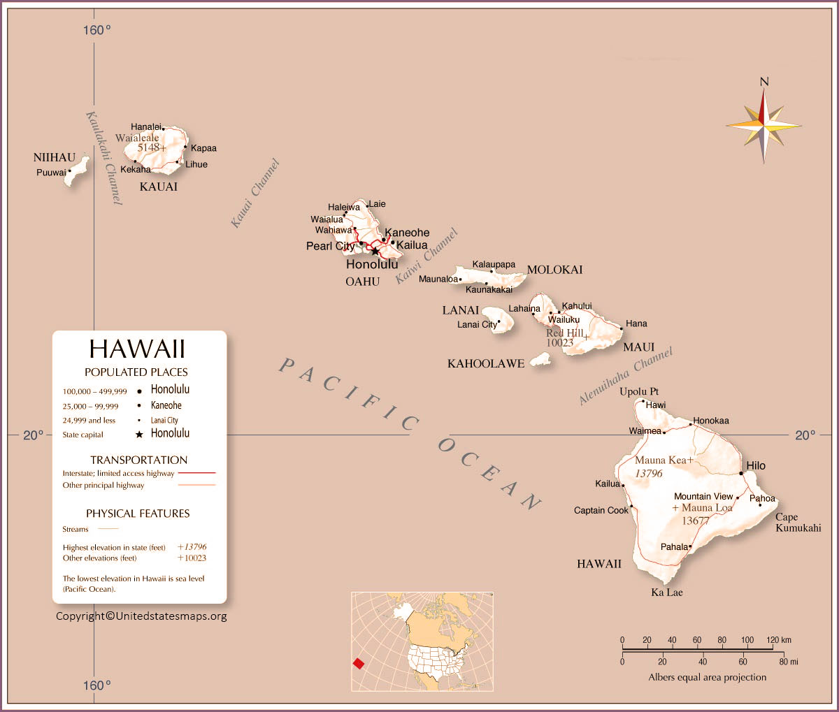 Labeled Map Of Hawaii With Capital 