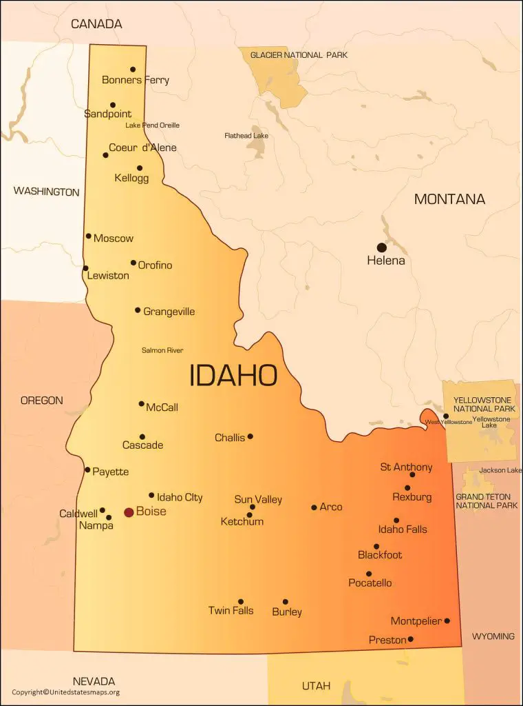 Labeled Idaho Map With Capital & Cities In Pdf