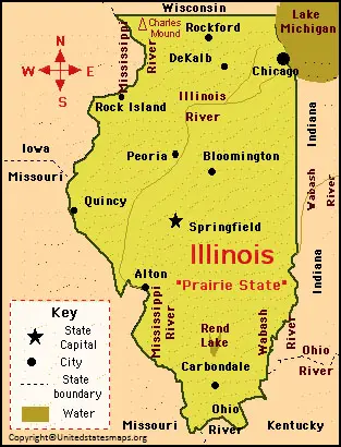 Illinois Map with Capital Labeled