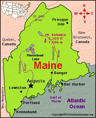 Labeled Map of Maine With Cities