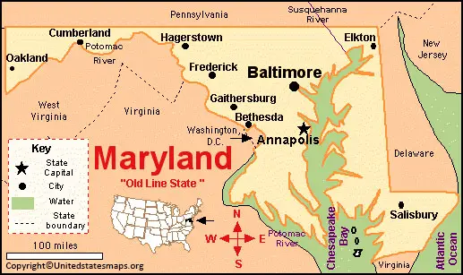 Labeled Map Of Maryland With Capital