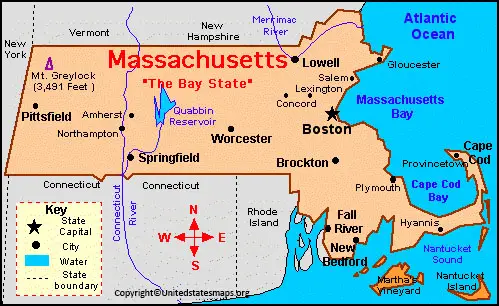 Labeled Map Of Massachusetts With Cities