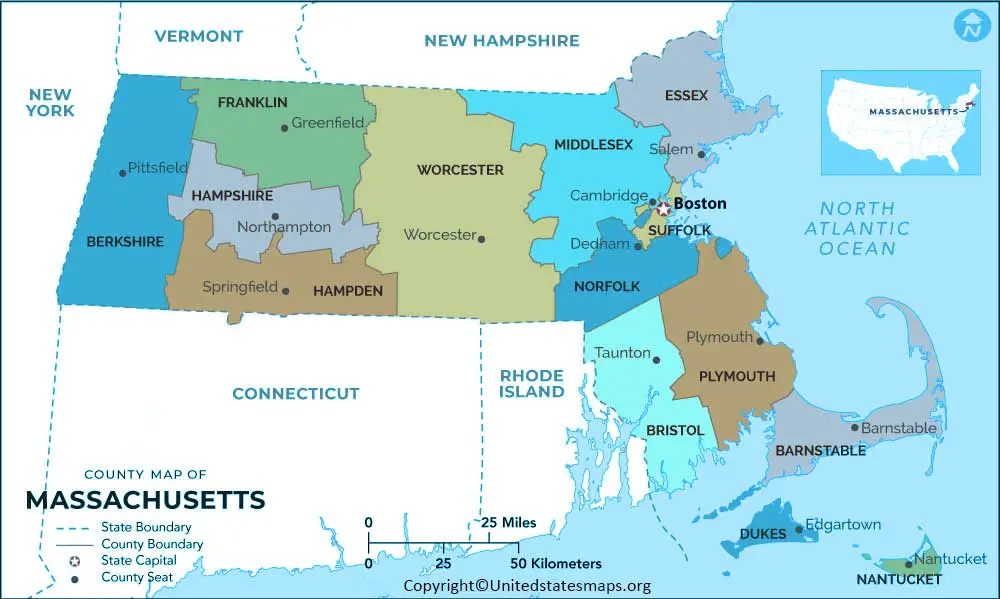 Labeled Map Of Massachusetts With Cities