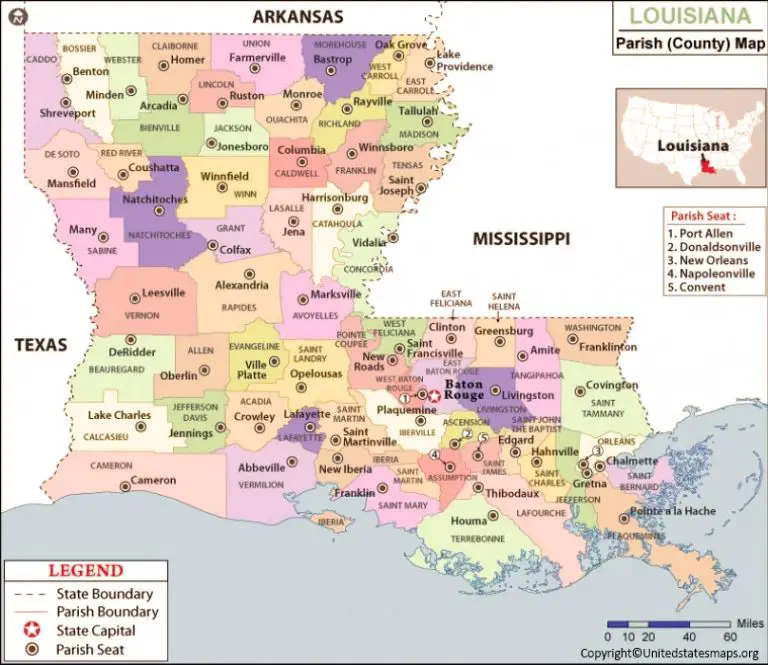 Labeled Louisiana Map With Capital & Cities In Pdf.