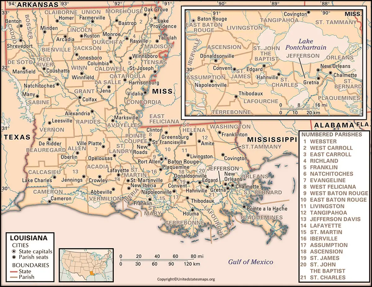Labeled Map Of Louisiana With Cities