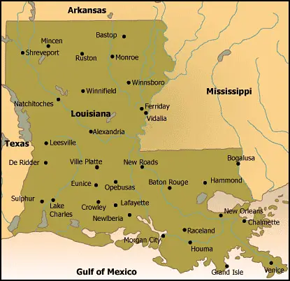 Labeled Map Of Louisiana With Capital