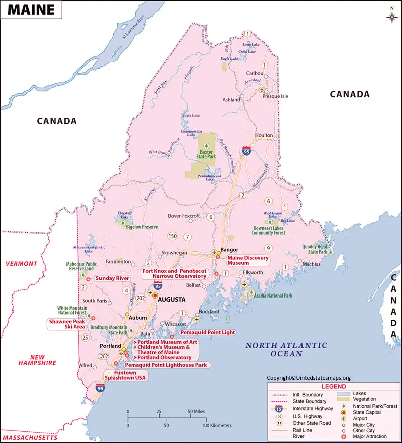 Printable Labeled Map Of Maine