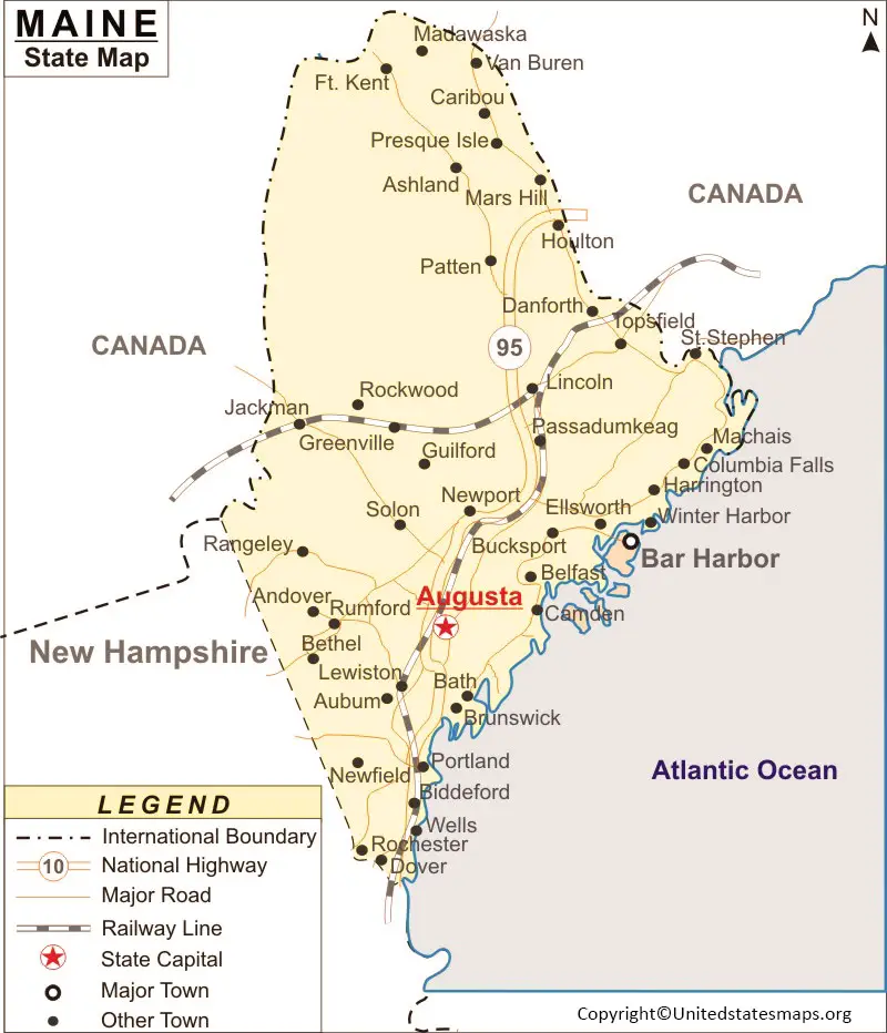 Labeled Map Of Maine With Capital