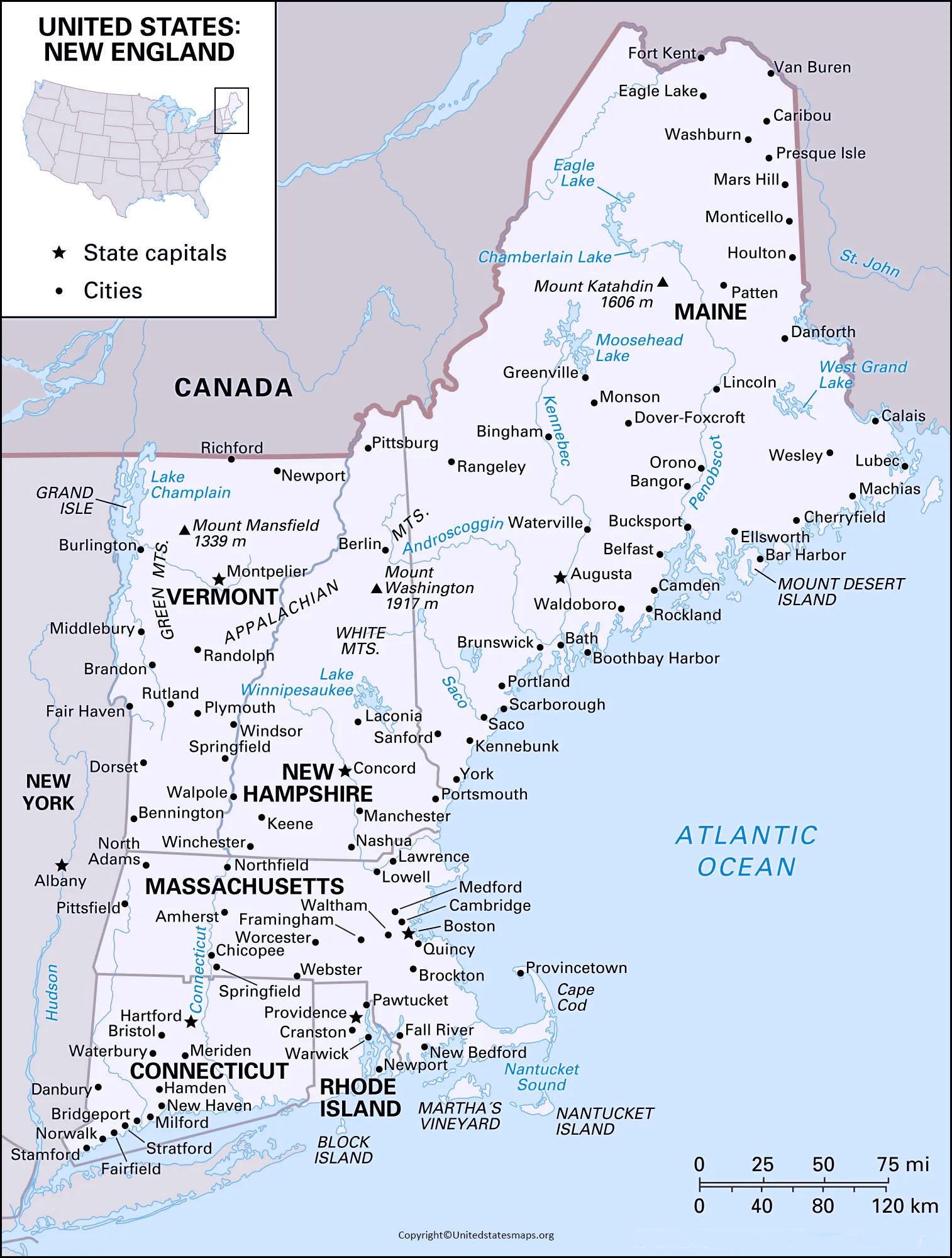 Labeled Map Of Maine With Capital