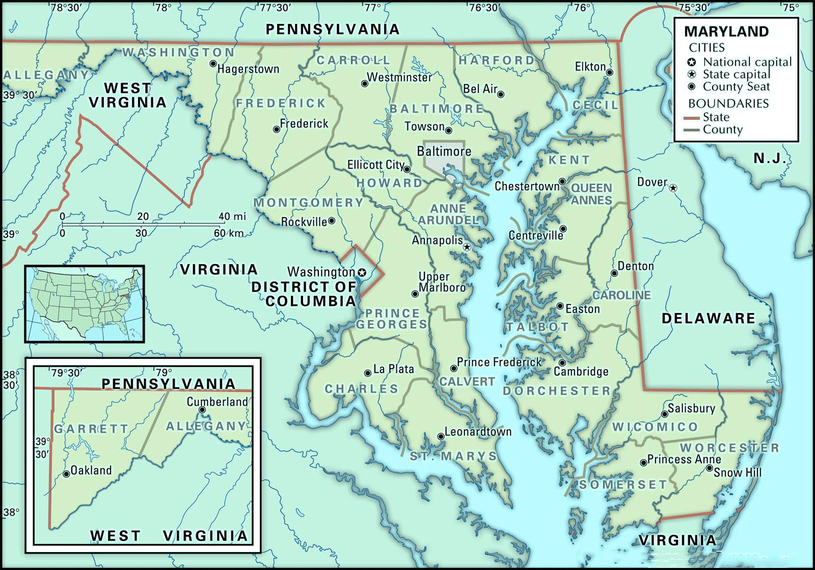 Printable Labeled Map Of Maryland