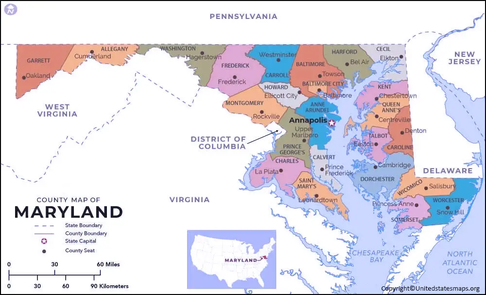 Labeled Map Of Maryland With Capital