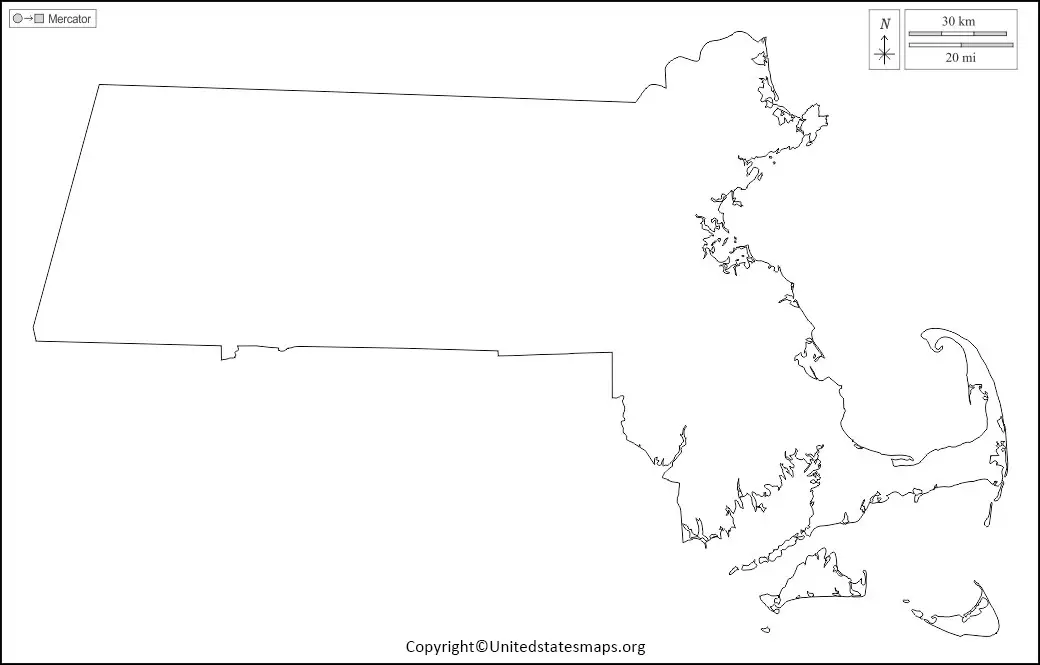 Blank Massachusetts Map Printable Map Of Massachusetts PDF Massachusetts Blank Map