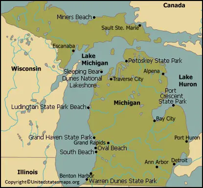 Printable Labeled Map Of Michigan