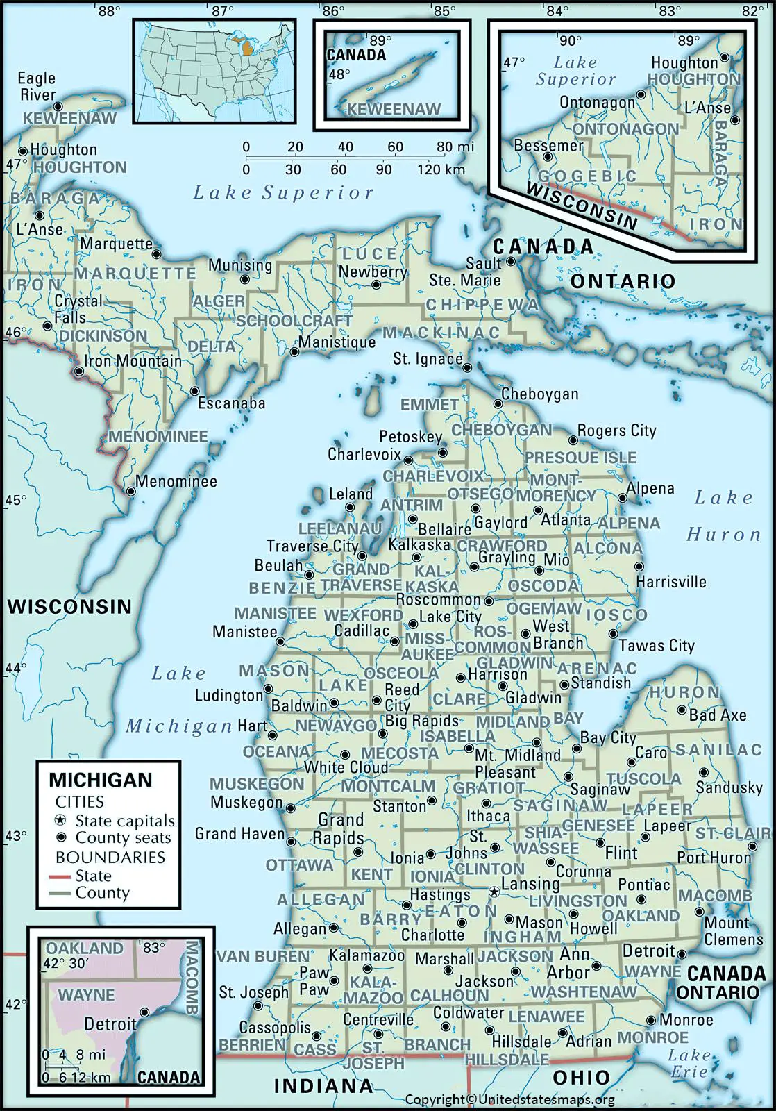 Labeled Map Of Michigan With Capital