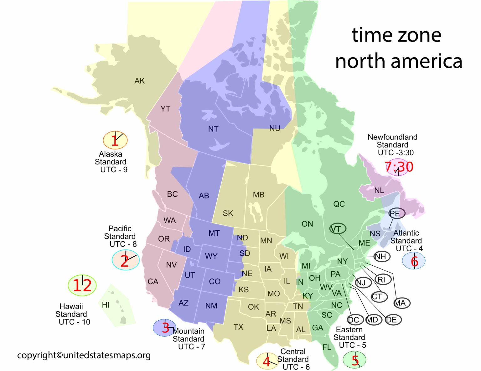 Time Zone Map North America | Map of North America Time Zone