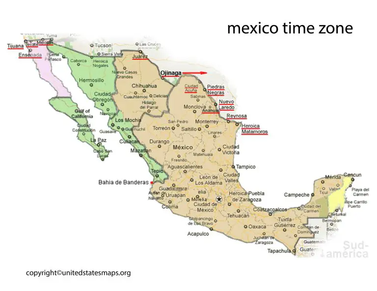 Mexico Time Zone Map | Printable Map of Mexico Time Zones