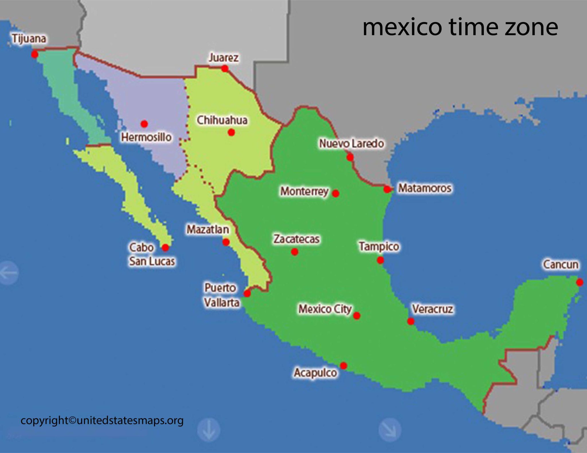 Mexico Time Zone Map Printable Map of Mexico Time Zones