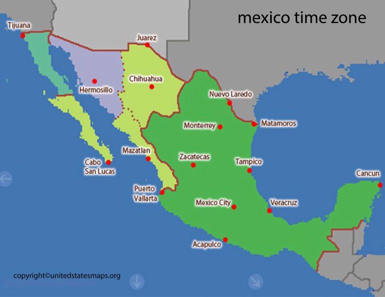 Mexico Time Zone Map  Printable Map of Mexico Time Zones