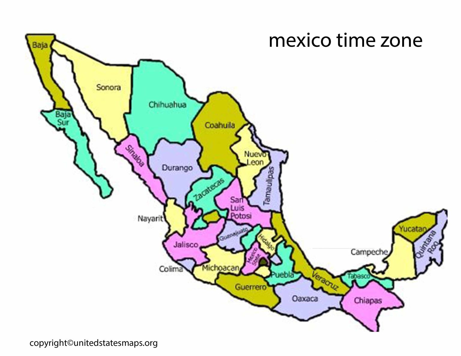 Mexico Time Zone Map Printable Map of Mexico Time Zones