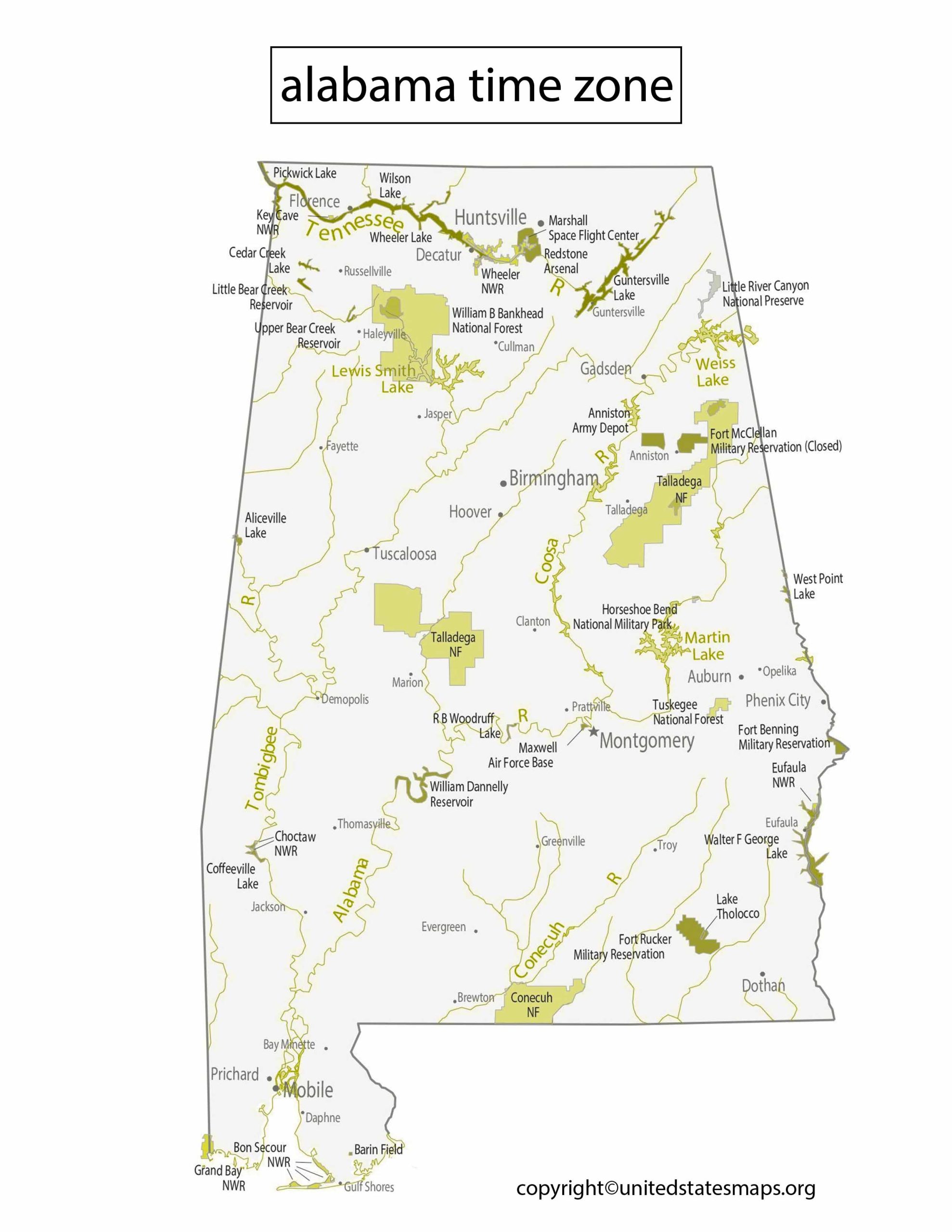 Alabama Time Zone Map | Time Zone Map of Alabama