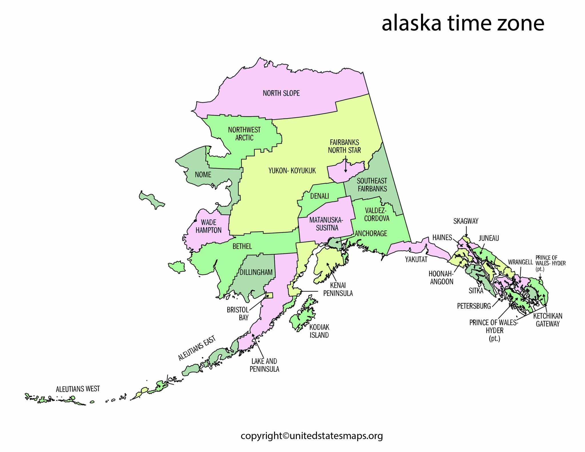 Alaska Time Zone Map Map of Time Zones in Alaska