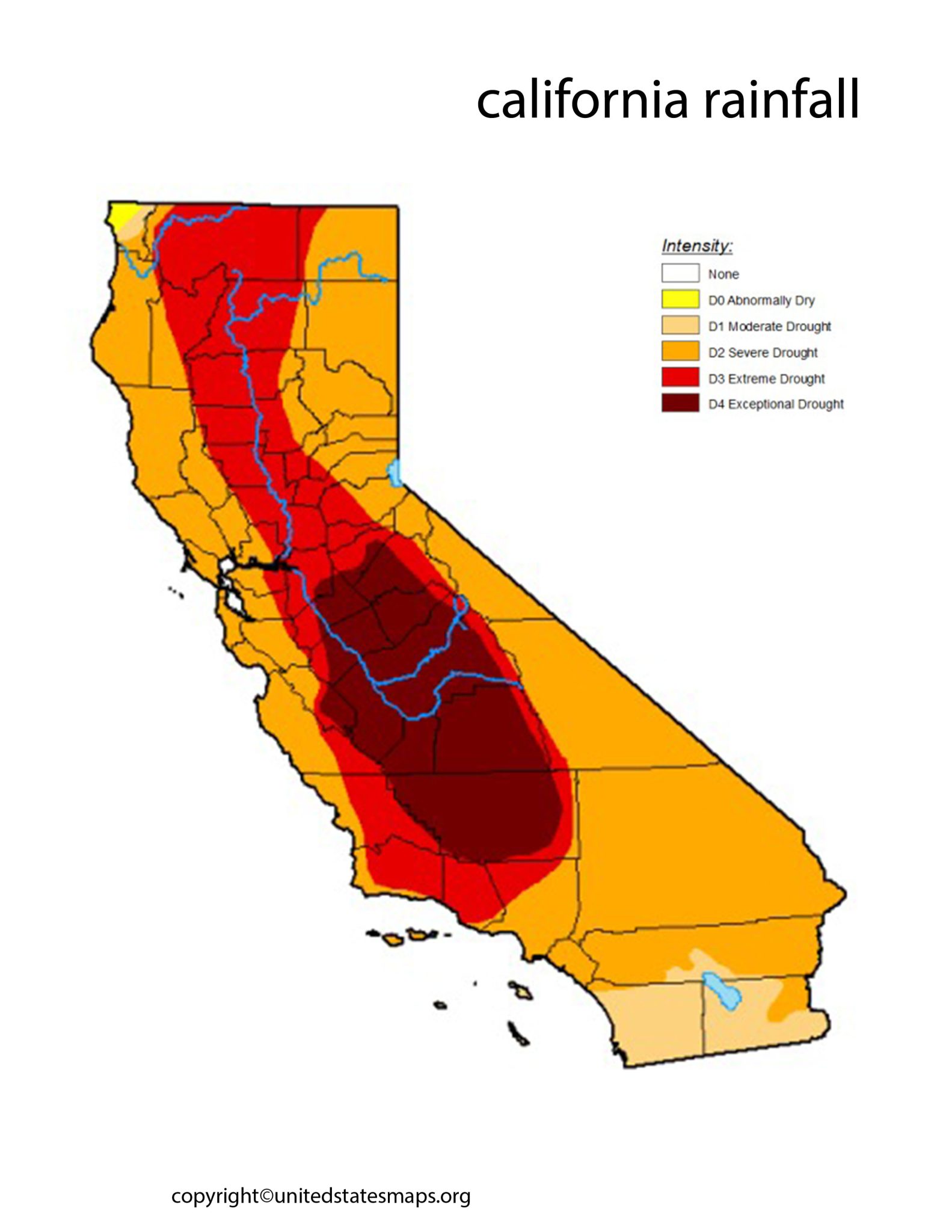 California Rainfall Map Rainfall Map of California