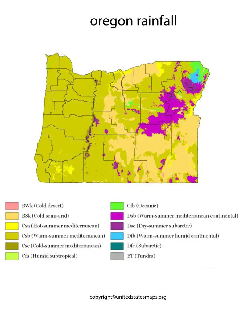 Annual Rainfall Map of Oregon