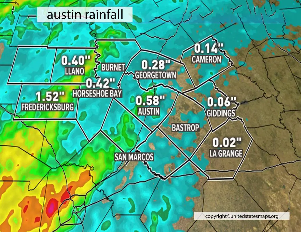 Austin Annual Rainfall Map