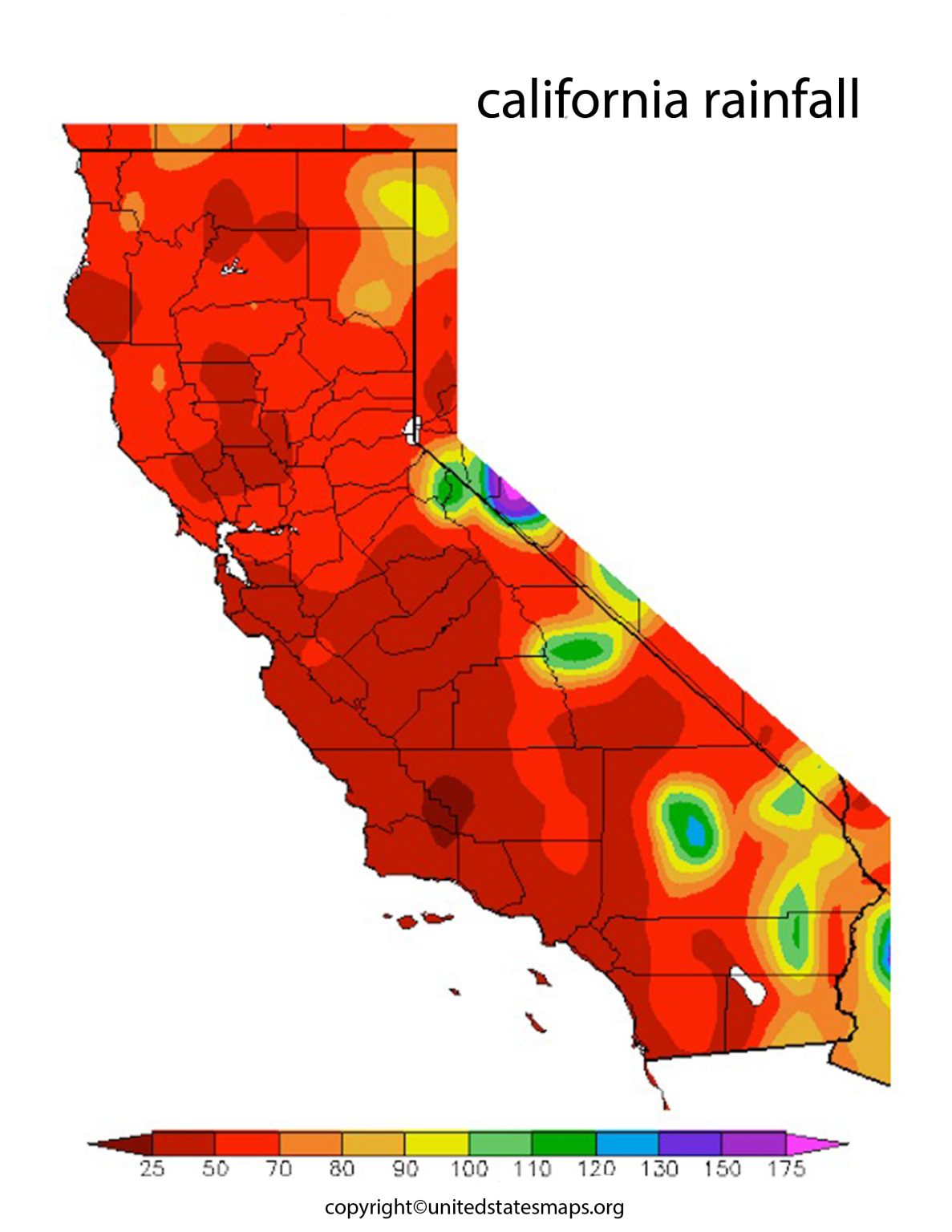 California Rainfall Map Rainfall Map of California